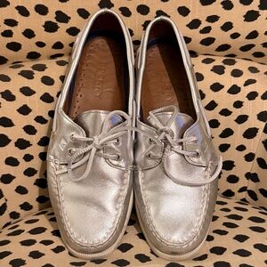Sperry Metallic Silver Loafers